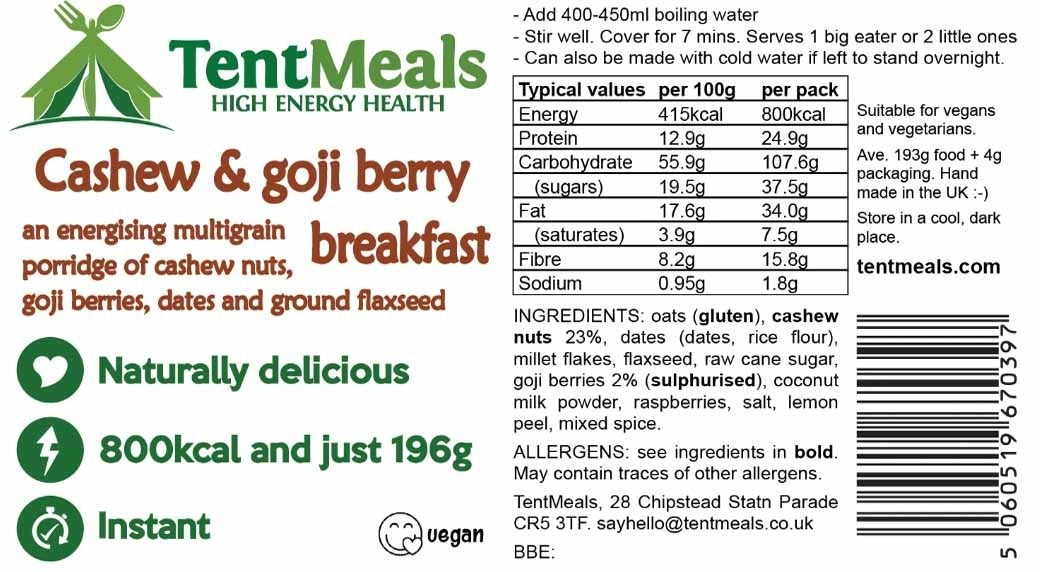 TentMeals 800 Calorie Breakfast