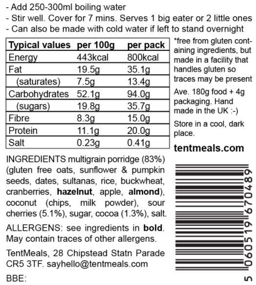 TentMeals 800 Calorie Breakfast