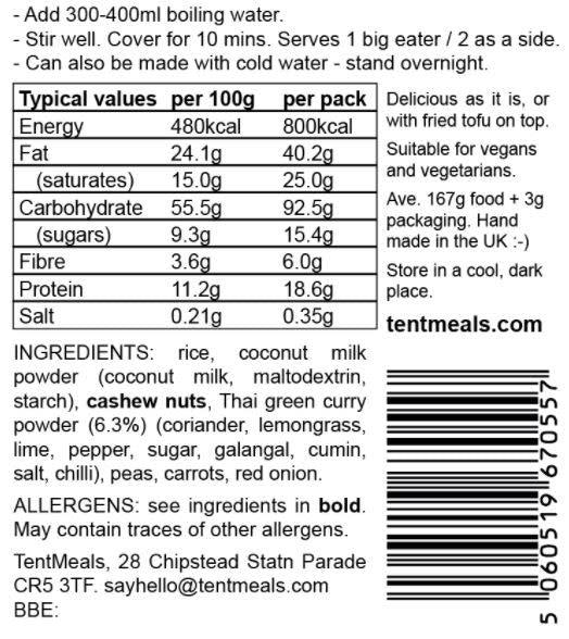 Tentmeals 800 Calorie Main Meal