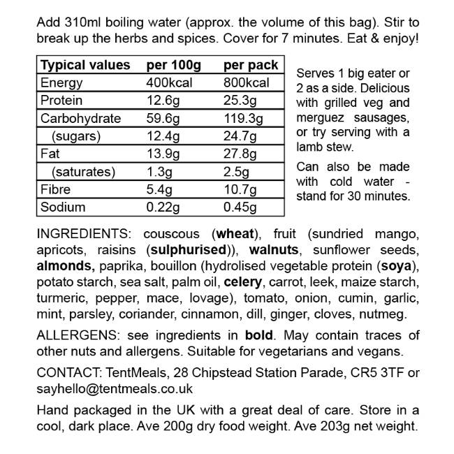 Tentmeals 800 Calorie Main Meal